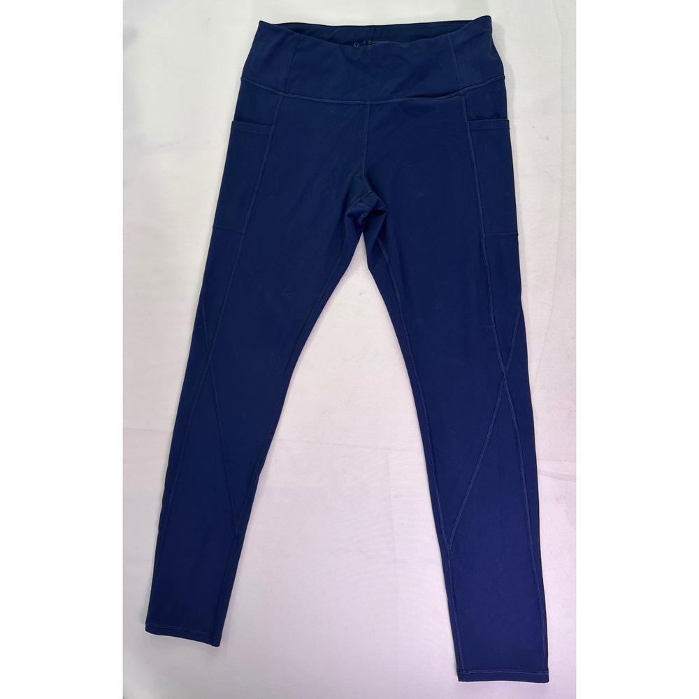 Heathyoga Women's High Waisted Yoga Pants Side Pockets Navy Blue Leggings Size L